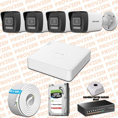 PROVZEN HIKVISION İP 4 KAMERALI SET 1080P COLORVU MİKROFONLU