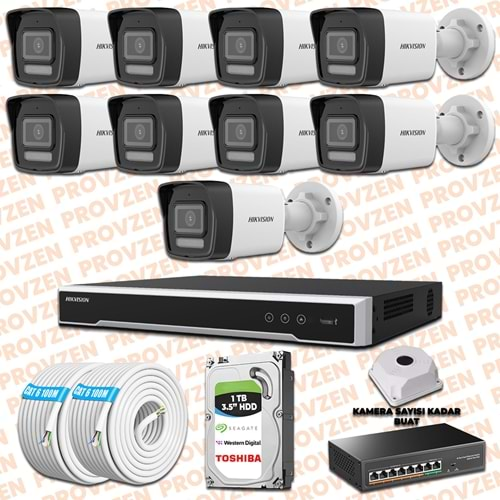 PROVZEN HIKVISION İP 9 KAMERALI SET 1080P COLORVU MİKROFONLU