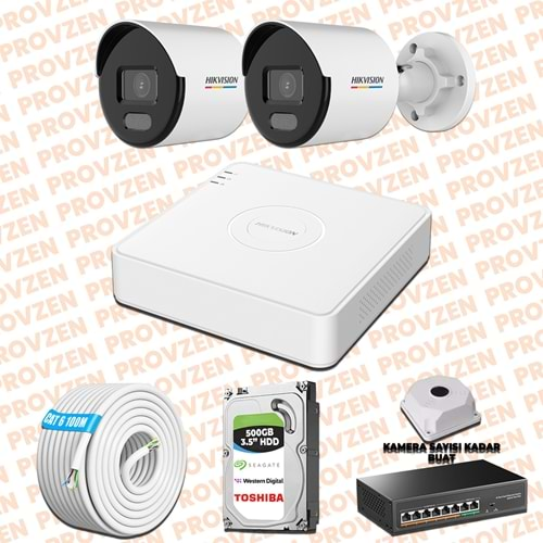 PROVZEN HIKVISION 2 KAMERA İP SET 7/24 RENKLİ COLORVU MİKROFONLU