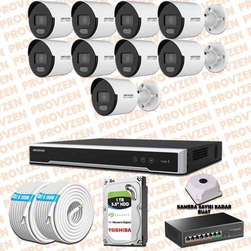 PROVZEN HIKVISION 9 KAMERA İP SET 7/24 RENKLİ COLORVU MİKROFONLU