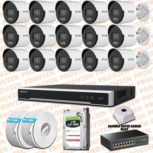 PROVZEN HIKVISION 15 KAMERA İP SET 7/24 RENKLİ COLORVU MİKROFONLU