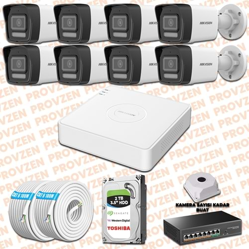 PROVZEN HIKVISION 8 İP KAMERALI 4MP HİBRİT COLORVU KAMERA SETİ