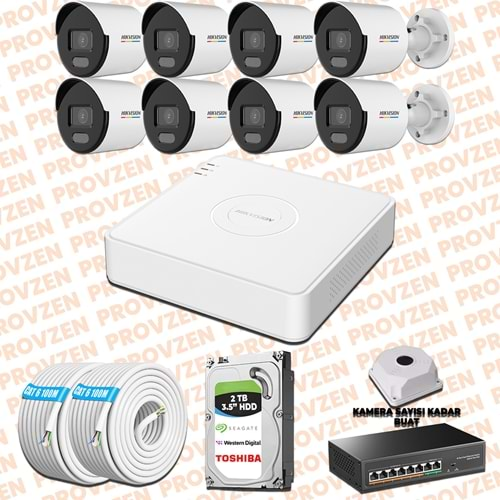 PROVZEN HIKVISION 8 İP KAMERALI 4MP COLORVU DAHİLİ MİKROFON SET