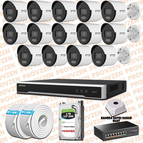 PROVZEN HIKVISION 14 İP KAMERALI 4MP COLORVU DAHİLİ MİKROFON SET