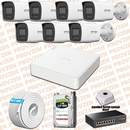 PROVZEN HIKVISION 7 İP KAMERALI COLORVU HİBRİT GÜVENLİK KAMERASI