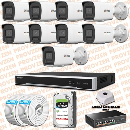 PROVZEN HIKVISION 9 İP KAMERALI COLORVU HİBRİT GÜVENLİK KAMERASI