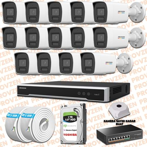 PROVZEN HIKVISION 14 İP KAMERALI COLORVU HİBRİT GÜVENLİK KAMERASI