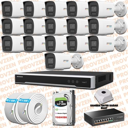 PROVZEN HIKVISION 16 İP KAMERALI COLORVU HİBRİT GÜVENLİK KAMERASI