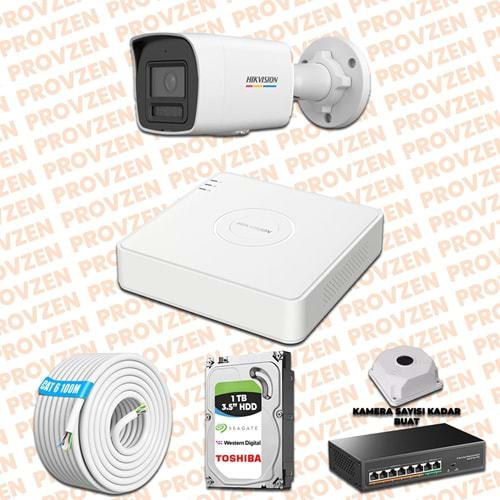 PROVZEN HIKVISION 1 İP GÜVENLİK KAMERASI SETİ 4MP COLORVU HİBRİT