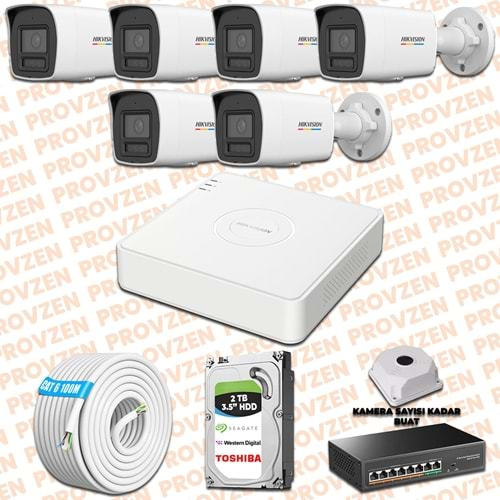 PROVZEN HIKVISION 6 İP GÜVENLİK KAMERASI SETİ 4MP COLORVU HİBRİT