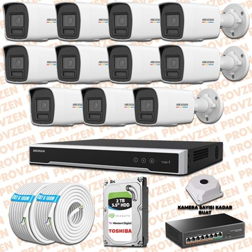 PROVZEN HIKVISION 11 İP GÜVENLİK KAMERASI SETİ 4MP COLORVU HİBRİT