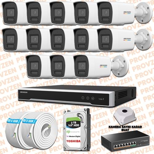 PROVZEN HIKVISION 13 İP GÜVENLİK KAMERASI SETİ 4MP COLORVU HİBRİT