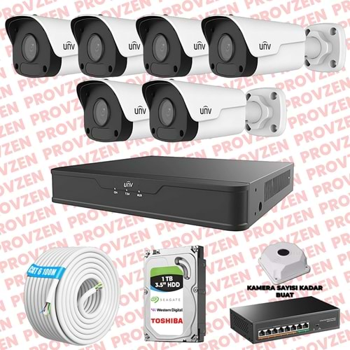 PROVZEN UNV İP GÜVENLİK KAMERASI SETİ 6 KAMERA FULLHD İP SET