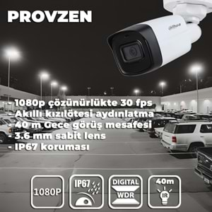 PROVZEN DAHUA 10 KAMERALI GÜVENLİK KAMERASI 40 METRE GECE GÖRÜŞLÜ